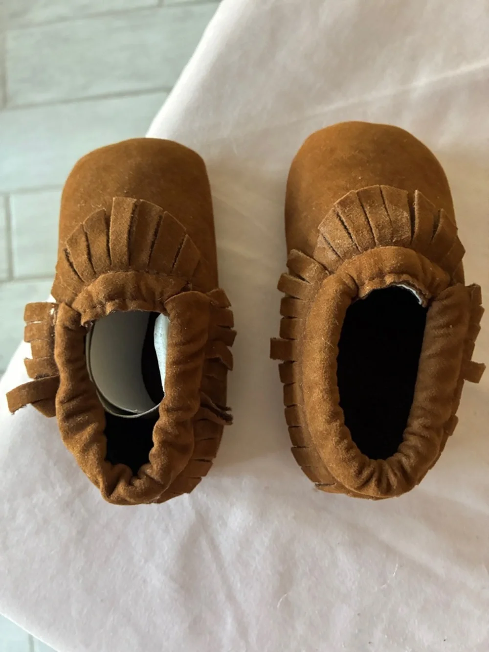 Kids Fringe Moccasin Slip-On Shoes - Brown